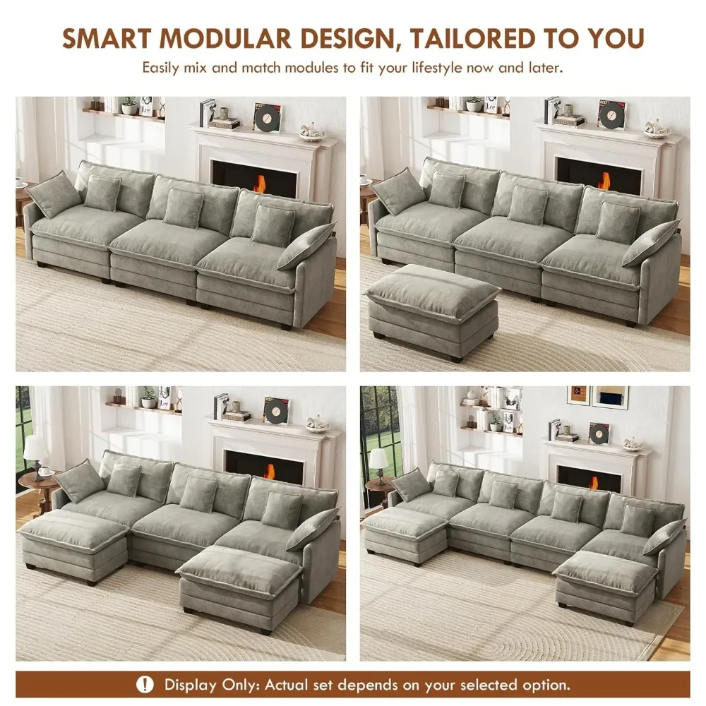 

111.4” Modular Sectional Sofa, U Shape Cloud Couch with 2 Movable Ottoman, Comfy Chenille Deep Seat Sofa with Soft Pillows