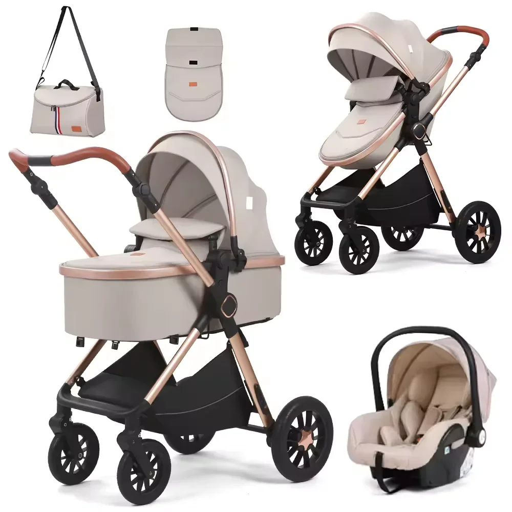 Cochecito de bebé europeo, superventas, paisaje alto 4 en 1 con asiento de coche, cochecitos, sistema de viaje para niños pequeños, carrito ligero