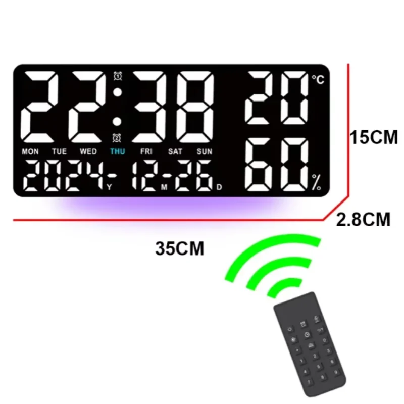 Digital Wall Clock with Atmosphere Lights Remote Control TEMP Humidity Display LED Large Table Clock Multifunctional Alarm Clock