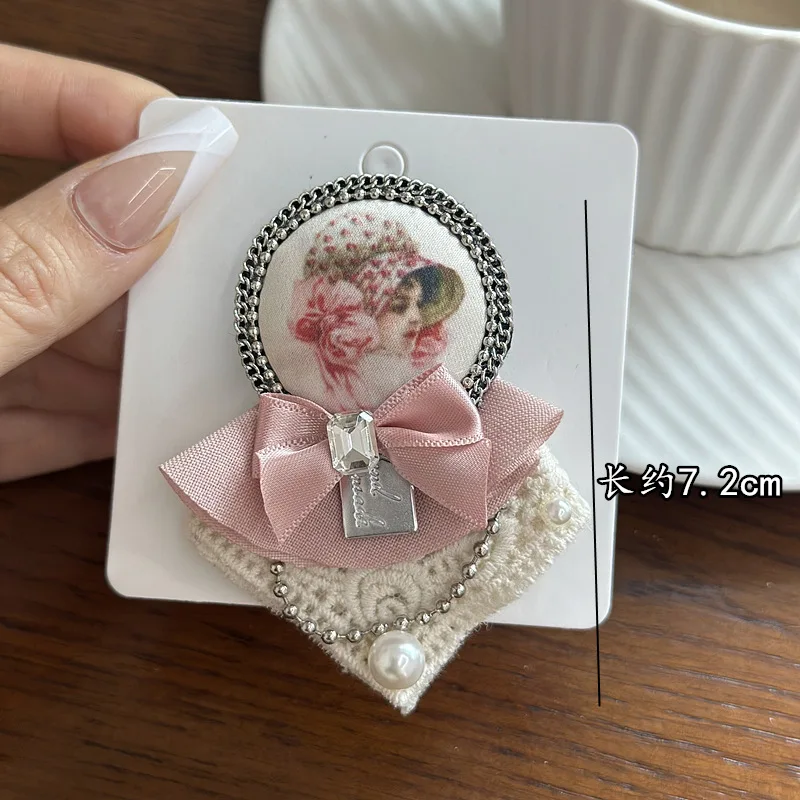 Koreanische Strass Perle Abzeichen Broschen für Frauen Rosa Stoff Bogen Revers Pin Mode Schal Taste Brosche Zubehör für Rucksäcke – Detail 3