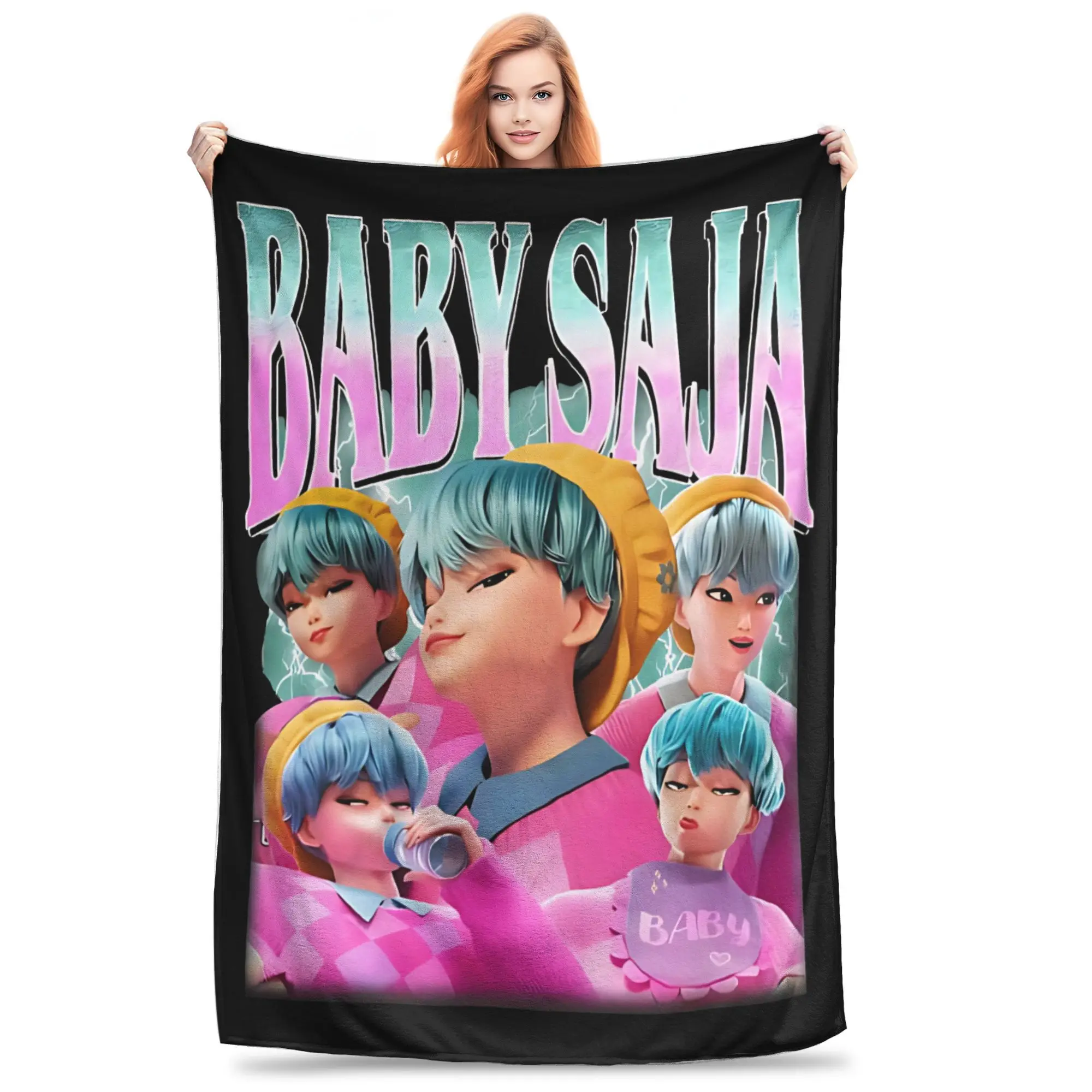 Saja Boys Team ريترو ستايل 80s بطانية الصوف Kpop شيطان الصيادين متعددة الوظائف لينة رمي بطانية للمنزل في الهواء الطلق المفرش #1