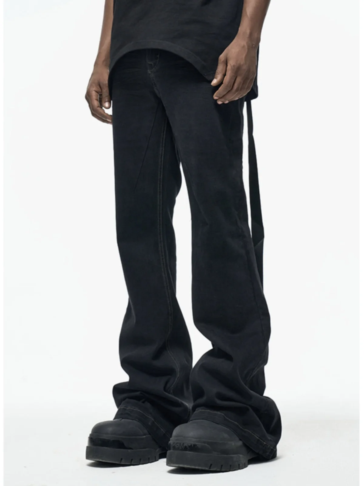 High Street Dark Denim Pant Men's Micro Elastic Casual Loose Leg Length RO Style Micro Horn Jeans Men's Long Pants