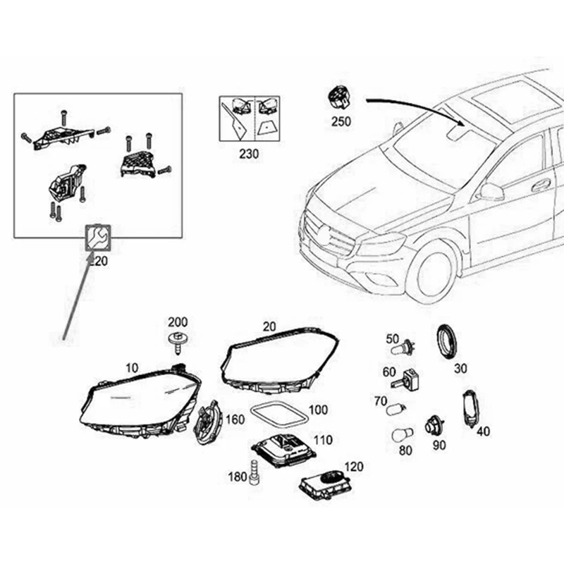 Front Left Headlight Bracket Repair Kits A1768200114 For Mercedes-Benz A Class W176 A 180 2013-2017 Fixed Holder Screw Parts