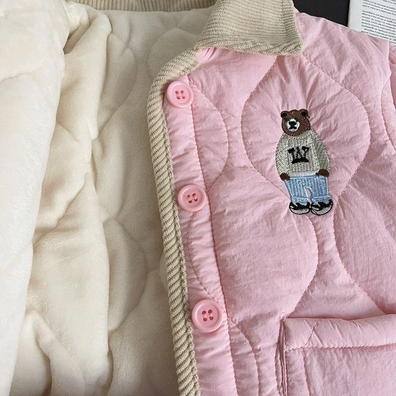 Cappotto per bambini inverno nuova versione coreana di ragazze cappotto imbottito ricamato con risvolto cappotto piccolo vestiti invernali per