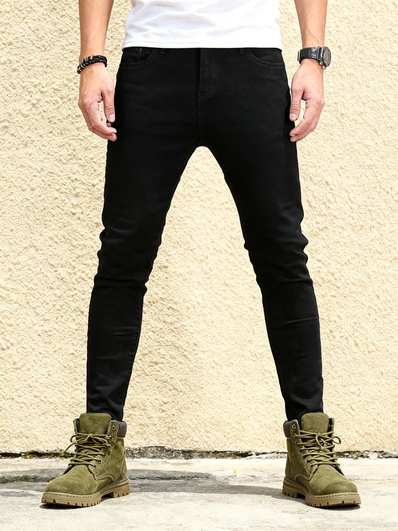 

Contemporary Black Men's Skinny Jeans For Man Original Y2K Drip Daily Denim Pants No accessories or belts included