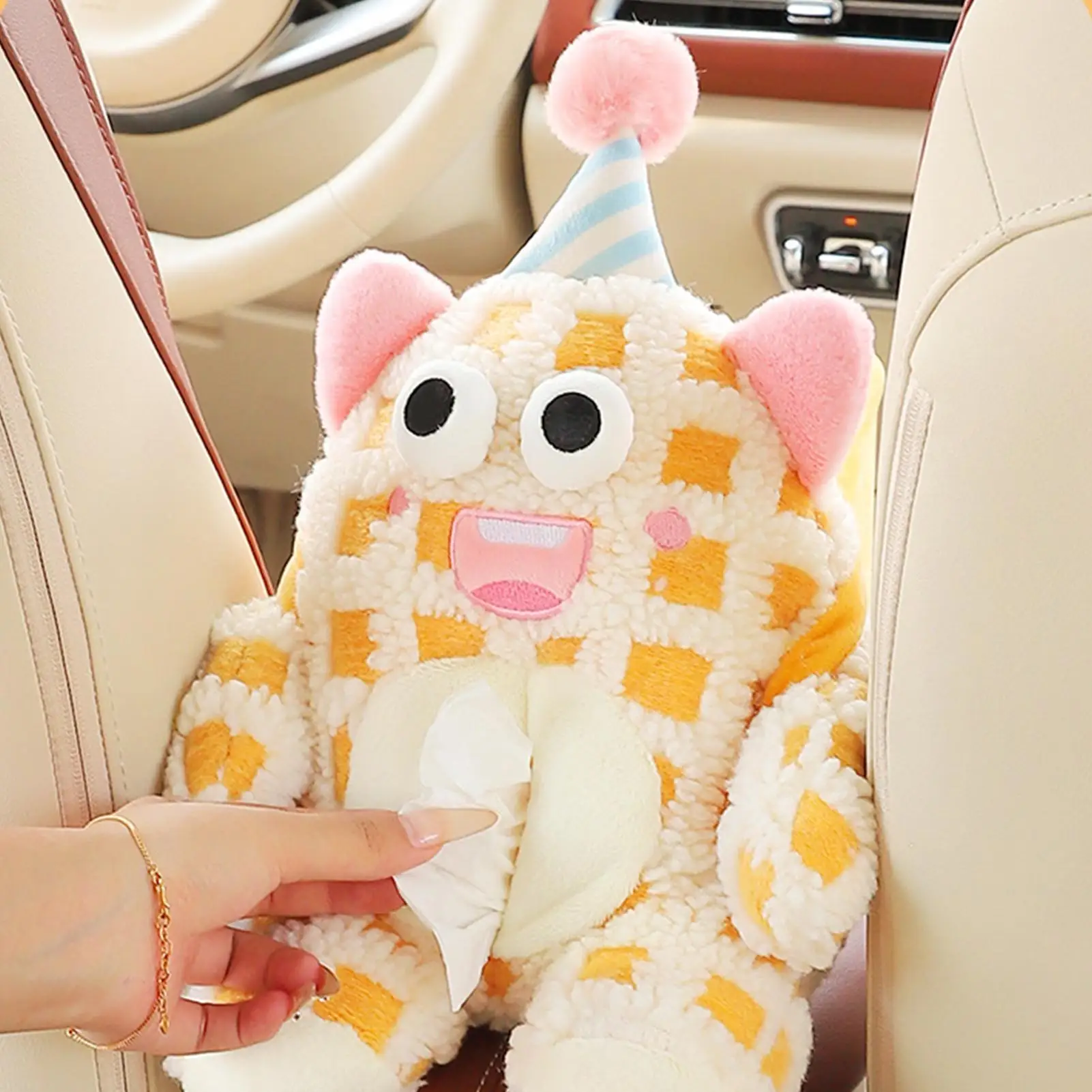 

Car Tissue Holder 2 In 1 Plush Armrest Box Storage Cartoon Trash Can Tissue Holder In Car For RV SUV Sedan Truck Automotive Road