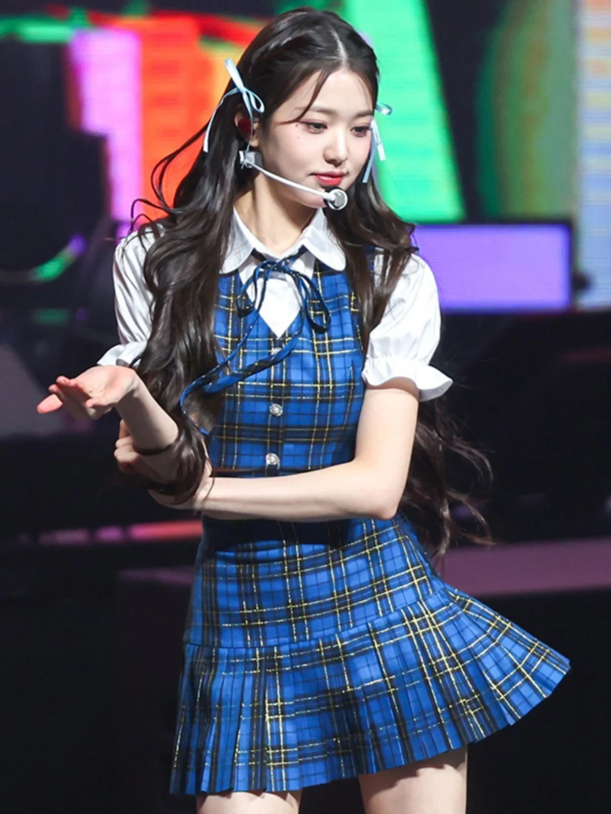 Korean Girl Group Performance Outfits Jazz Dance Uniform Plaid Set Stage Costumes for Female Singers Polyester Material