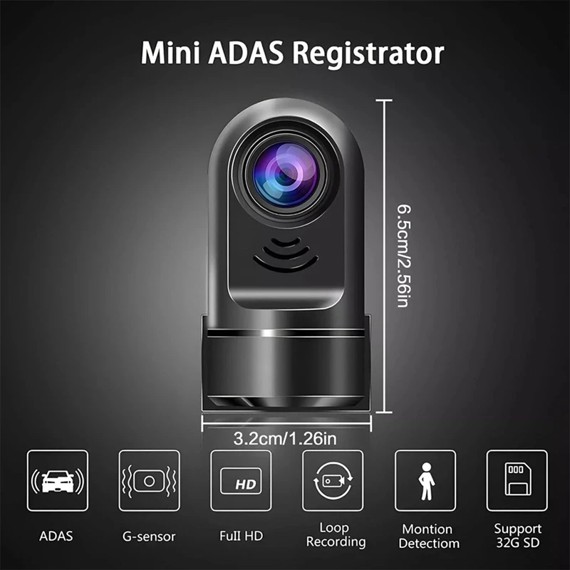 ADAS-車のダッシュボードカメラ,32GBカード,1080p HD, 360 ° 回転,24時間駐車モード,暗視,モーション検出