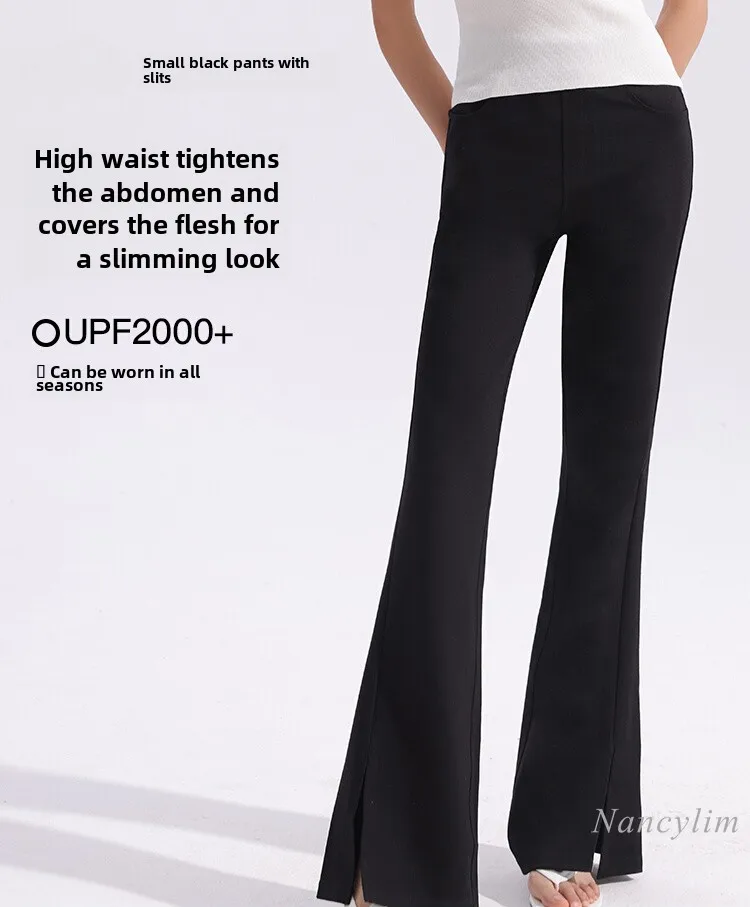 High Quality Flared Pants Women's Spring and Autumn 2025 New High Waist Skinny Split Show Tall Black Pants Stretch Trousers