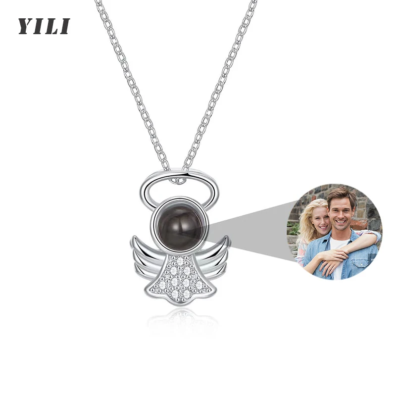 

Custom Necklace with Picture Inside Personalized Photo Projection Angel Wing Pendant Necklace Memorial Customized Women Gifts