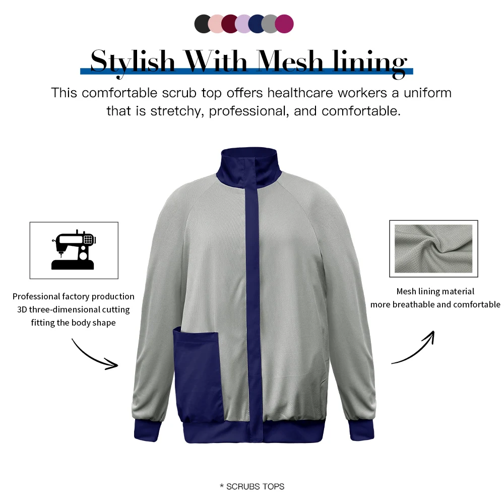 Niaahinn enfermagem esfrega jaquetas manga longa profissional enfermeira esfrega uniformes jaqueta de farmácia casaco com zíper uniformes de trabalho ao ar livre