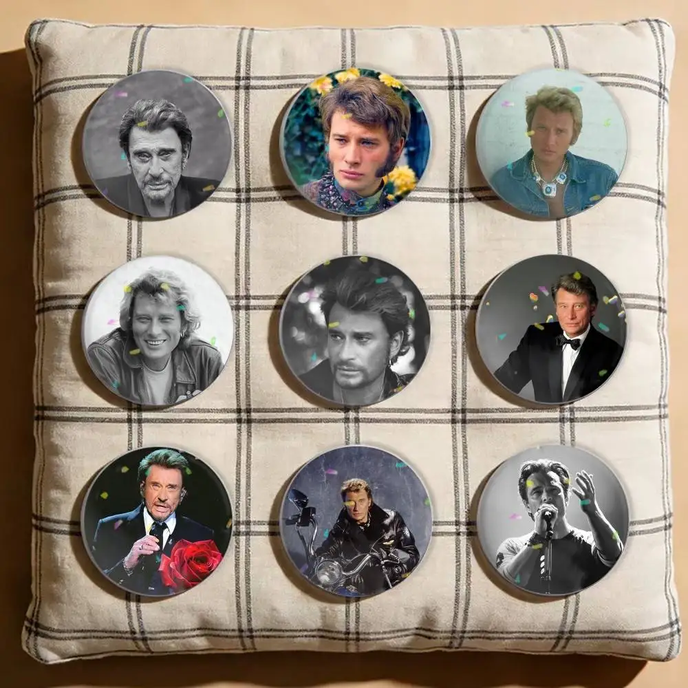 J-Johnny H-Hallyday Singer Laser Badge Creative Pins Brooch for Bag Clothes Hat Decor Gifts Fans Collect