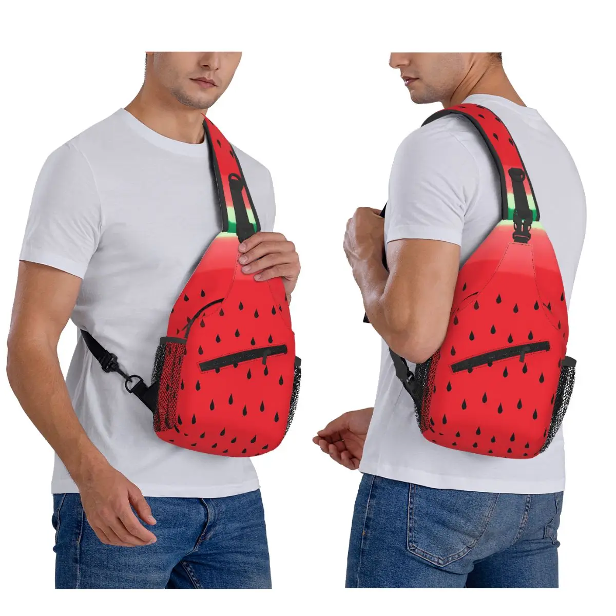 

Watermelon Stripes Chest Bag Men Sling Crossbody Backpack Chest Bag Traveling Hiking Daypack Shoulder Bag