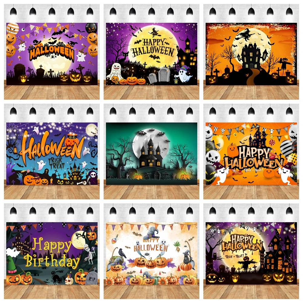 Halloween Backdrop for Photography Horror Castle Forest Pumpkin Bat Child Portrait Cake Smash Photo Background Decor Photo Booth