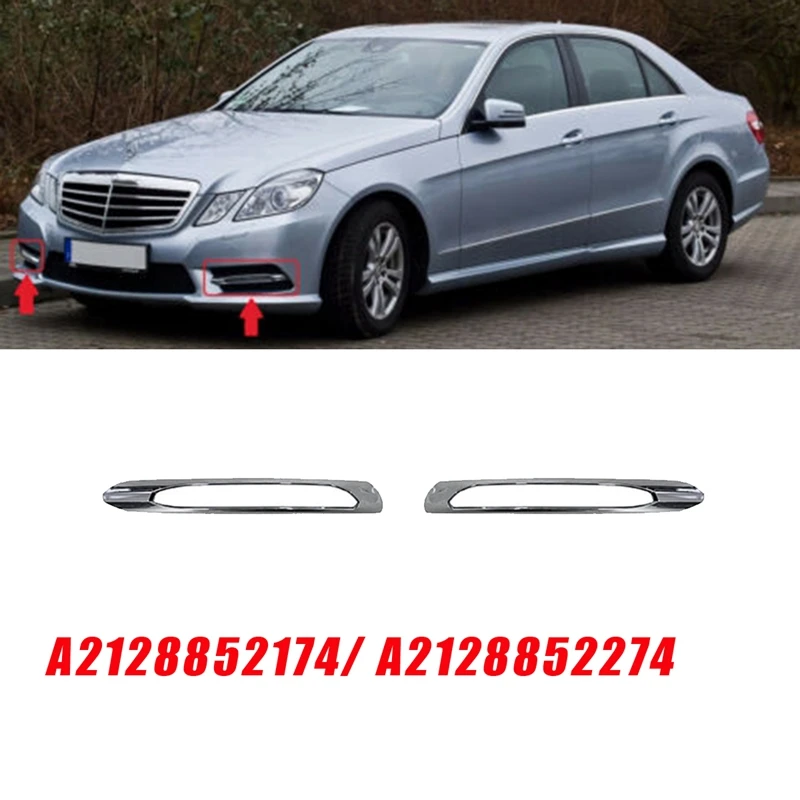 L+R Front Bumper Fog Lamp Chrome Cover Parts 2128852174 2128852274 For Mercedes-Benz W212 AMG 2010-2013 Day Running Light Trim