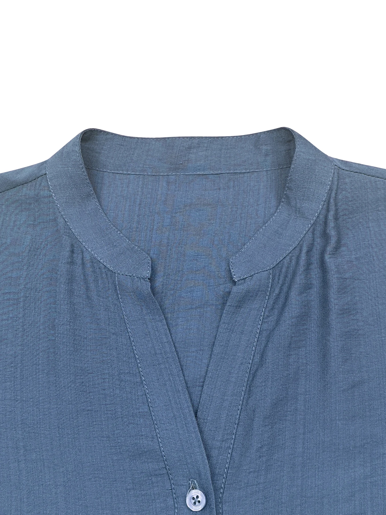 Solides Maxikleid mit Stehkragen, teilweise Knopfleiste, Roll-Tab-Ärmeln, Kordelzug an der Taille und gestuftem Rüschensaum für Damen – Detail 6