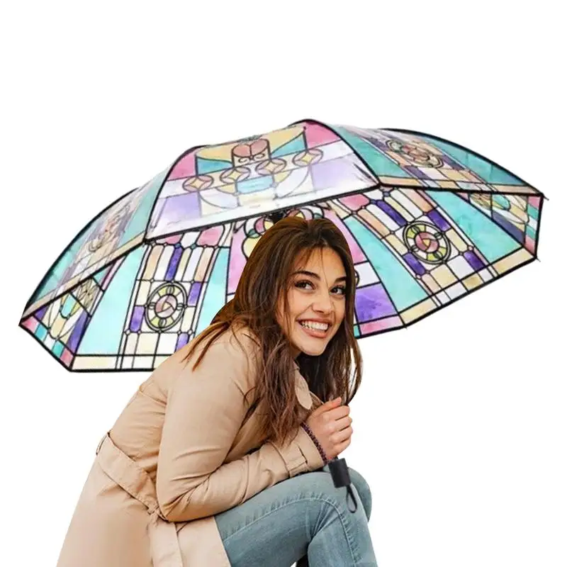 Hand-Painted Transparent Umbrellas Vintage Automatic Folding Umbrella Painted Glass Transparent Umbrella For Girls Gift