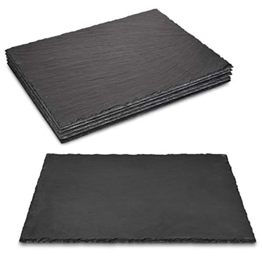 

Natural Slate Serving Plates - Set of 6 Place Mat Serving Trays - Large Rectangular Stone Table Mat Serving Platter Tiles - 15"