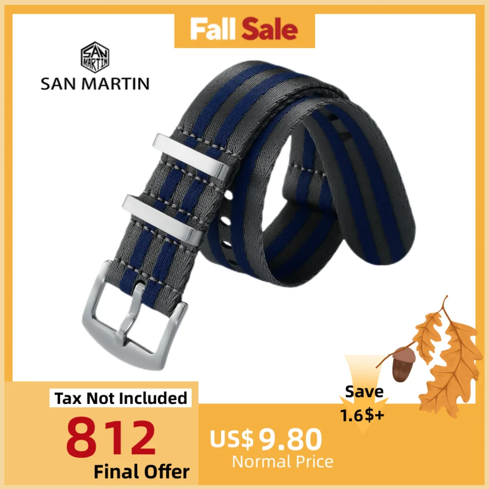 

San Martin Watch Strap Nylon Band 20mm 22mm Universal Sports Woven Paratrooper Watchband Pilot Military NL08