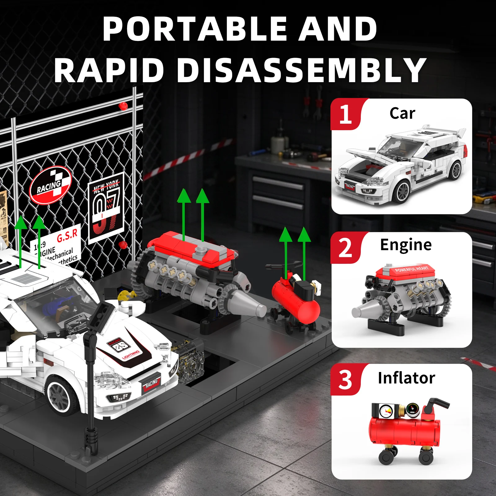 838PCS+ Sports Car Building Block Brick Set, Engine Garage Model with Mechanical Features, Display Toys for Boys Ages 8-14