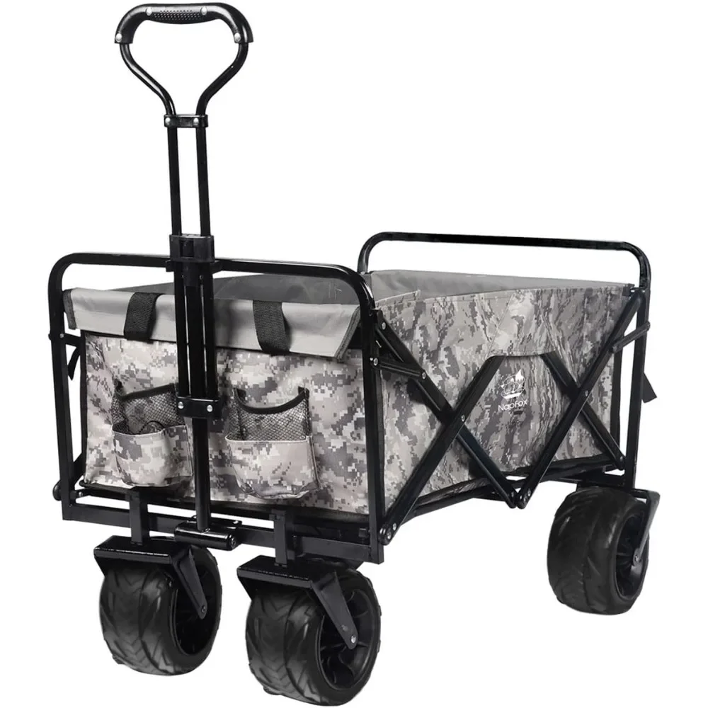 

Collapsible Wagon Cart Heavy Duty Foldable Beach Wagon with Big Wheels for Sand All-Terrain Utility Beach Cart for Sand, Camo