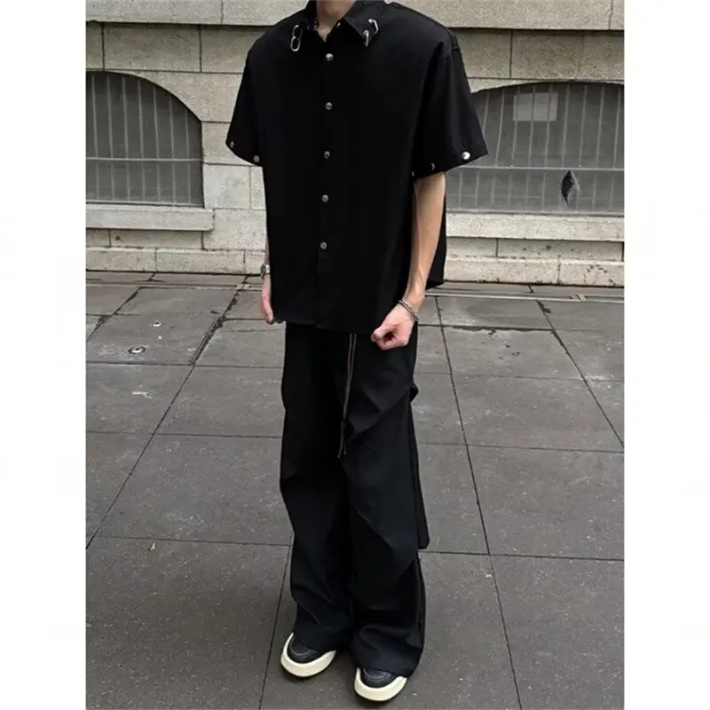 Man Black Shirts 2026 Spring Oversized Shirt With Shoulder Pads Men's Removable Long Sleeve Streetwear Gothic Punk Stylist Shirt