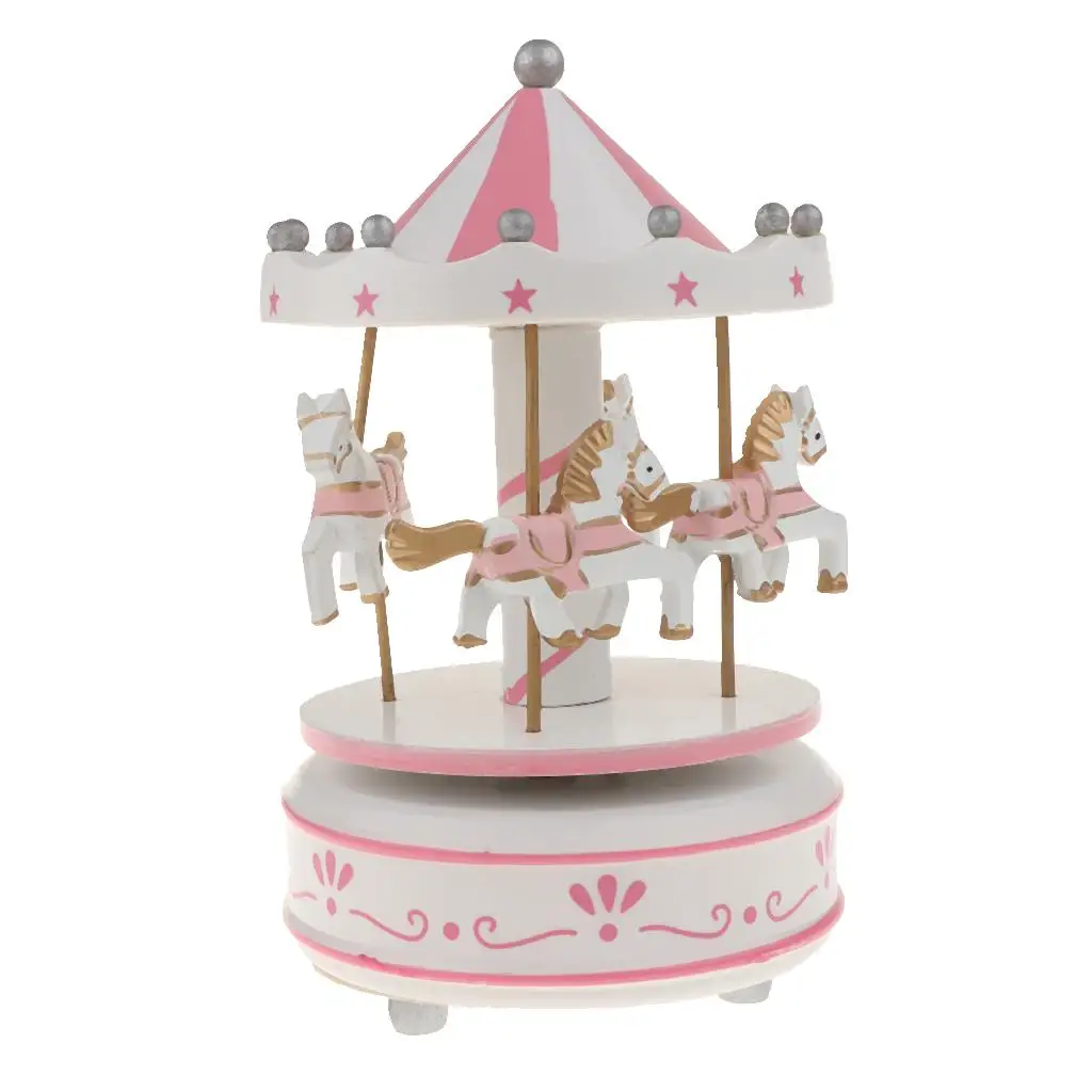 

Wooden Horse Merry Go Round Music Box Mechanical Rotating Carousel Decor for Children Gift
