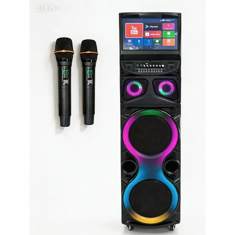 100W high-power active stage speakers, outdoor party sound system with RGB disco party lights