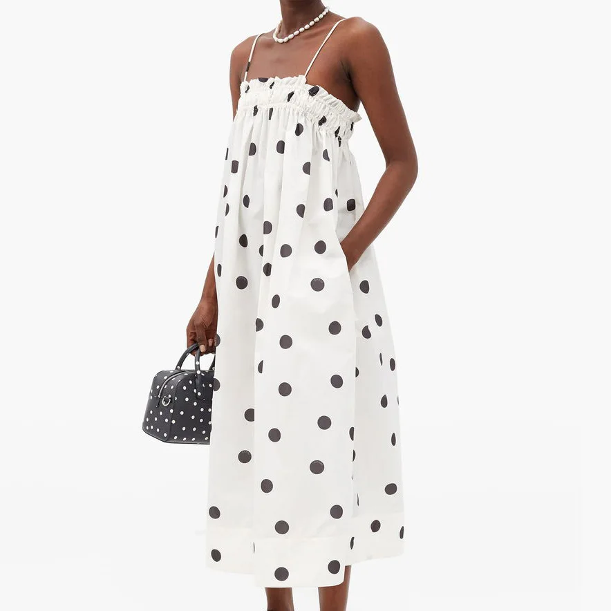 

New polka dot printing suspender tube top long dress fashionable simple and versatile temperament luxury elegant holiday style h