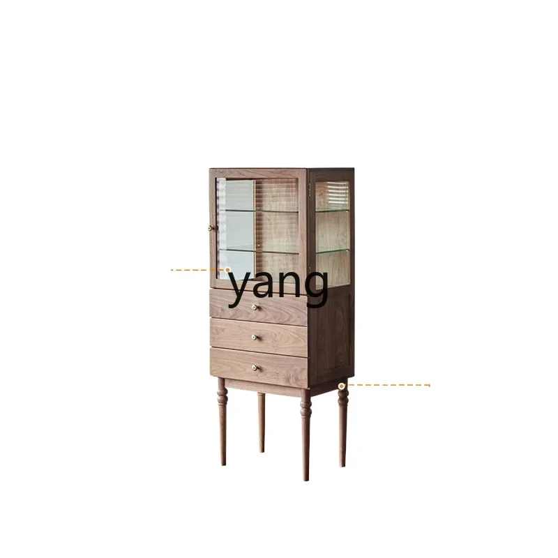 

CX Solid Wood Locker Black Walnut Wooden Side Cabinet Retro Display Corner Cabinet