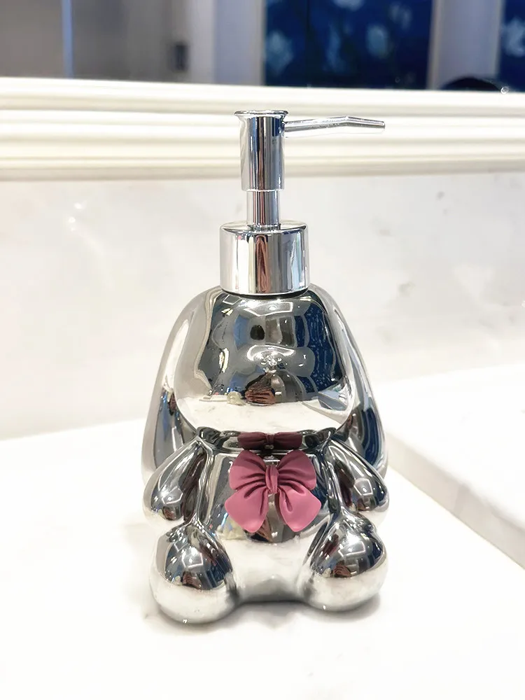 WHYOU-Creative Ceramic Cute Rabbit Liquid Soap Dispensers, Body Wish Shampoo Emulsion Bottle, Latex Bathroom Accessories Set