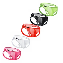 5PCS Sexy Men Underwear Panochas Jockstrap Cueca Gay Tangas Sissy Bikini Brief Ice Silk Transparent As Underwear or Swimwear