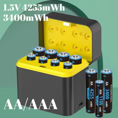 With 1.5V 4255mWh/3400mWh Lithium Batteries 8 Slots with Smart Charger AA/AAA Fast Charging Battery Charger Set