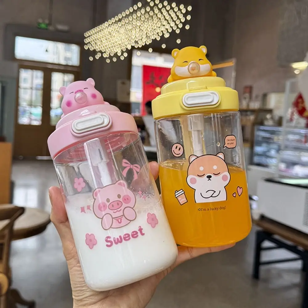 Spit Bubble Capybara Water Bottles Cute 450/600ML Cartoon Plastic Cup with Lid Straw Straw Cup Capybara Drinking Bottle