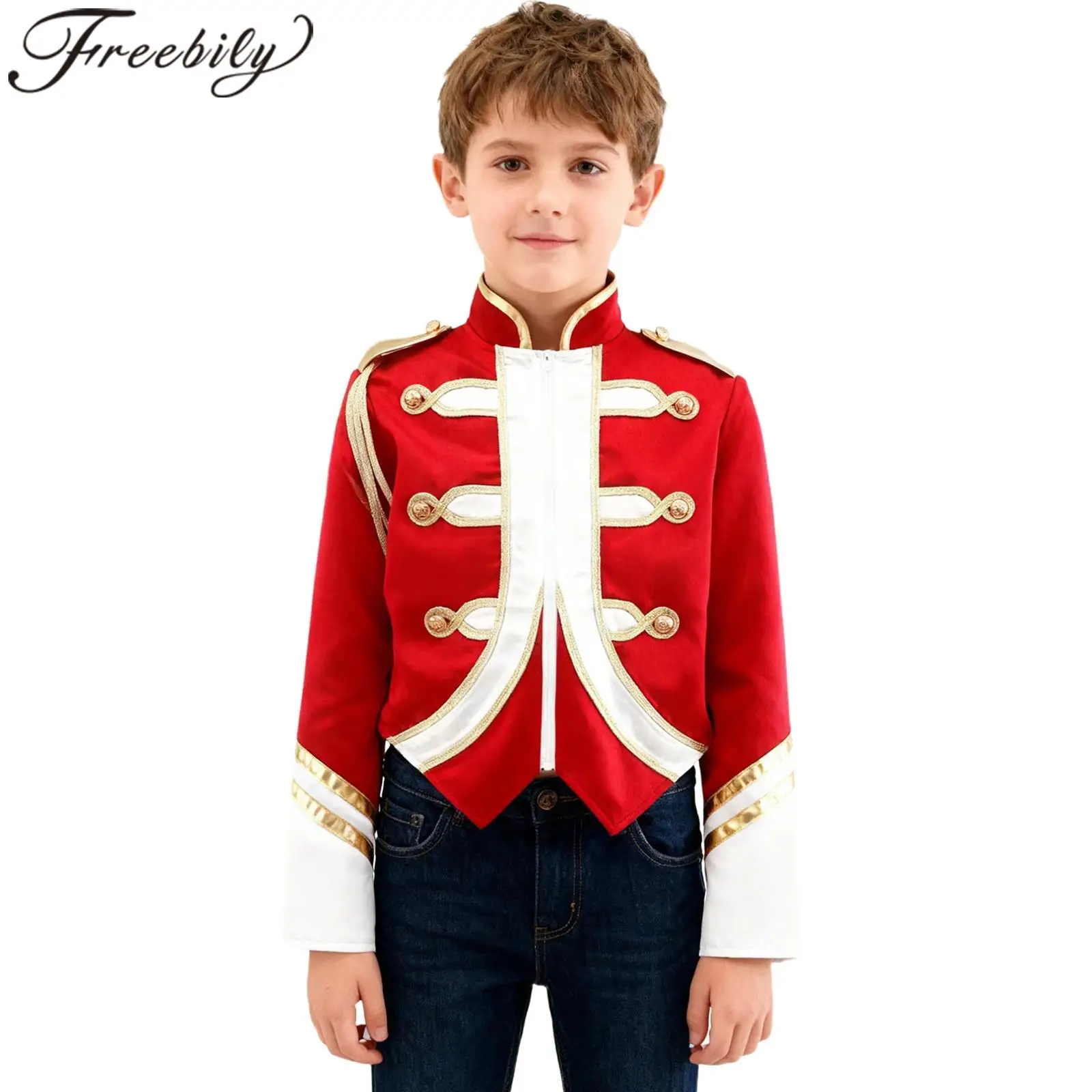 

Boys Cosplay Circus Costume Ringmaster Jacket Trumpet Honor Guard Team Uniform Marching Band Coat Drum Festival Partywear