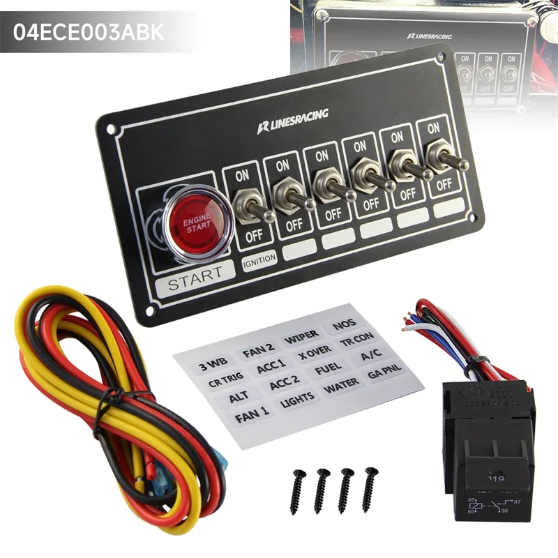 Black Switch Panel LR New version Racing Car Ignition Six Ways Accessory Engine Start Rocker 6 Pins Push Switch Aluminum ABS