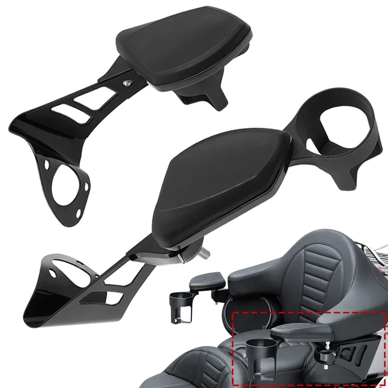 Adjustable Motorcycle Black Cup Holder Armrests Bottle Handlebar Accessories For Harley Touring Electra Road Glide 14-23