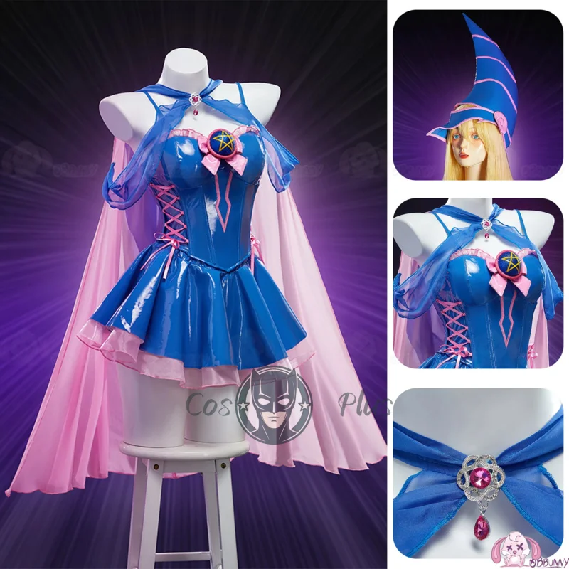 

Black Magician Girl Yu Gi Oh Cosplay Costume Blue leather top skirt headwear prop set Halloween women uniform