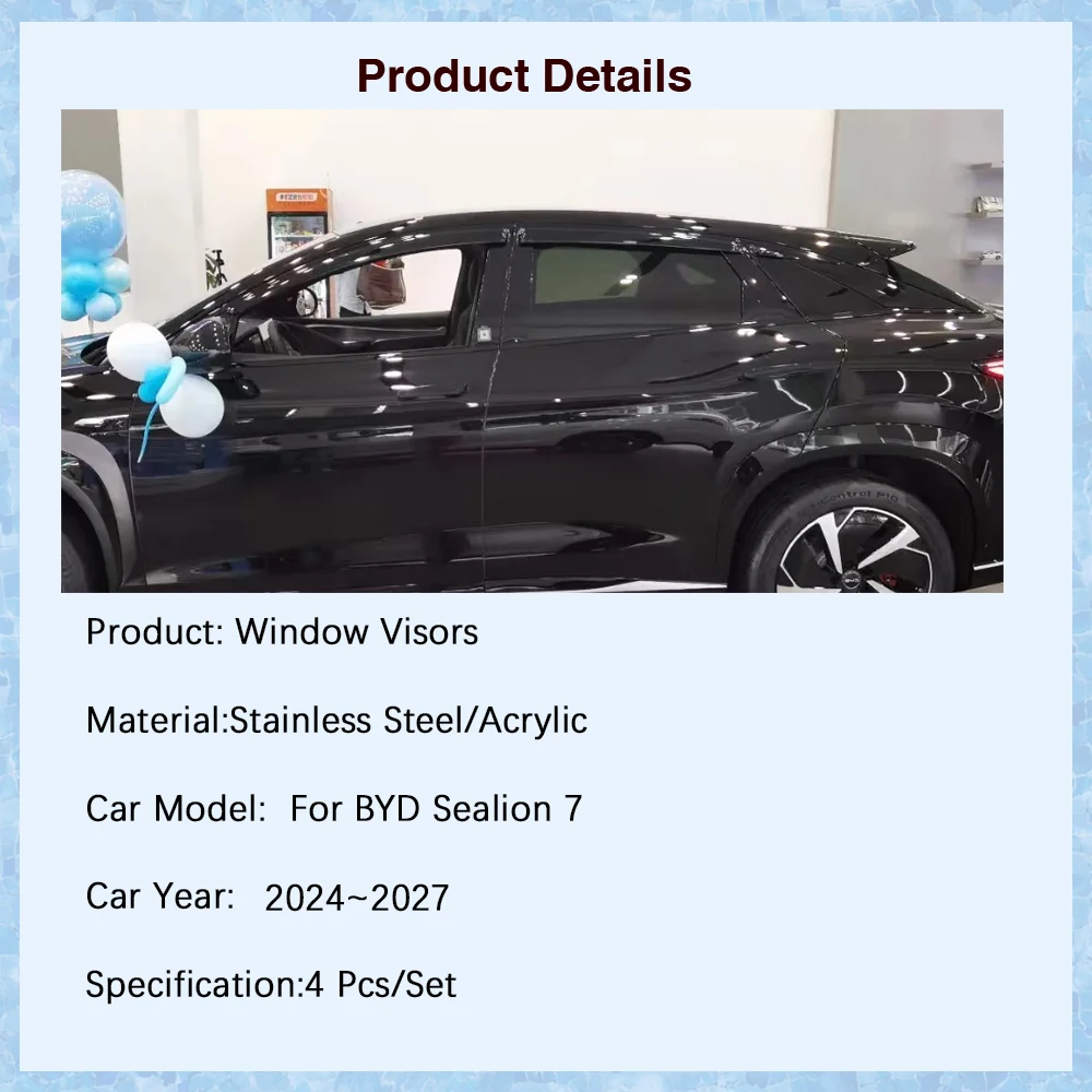 Car Window Visor For BYD Sealion 7 07 EV 2024 2025 2026 2027 Waterproof Rain Guard Deflector Awning Trim Cover Auto  Accessories