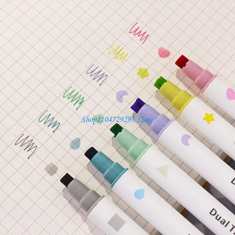 6Pieces Double Head Watercolor Marker 6 Color Stamp Marker Pen Set for Drawing 