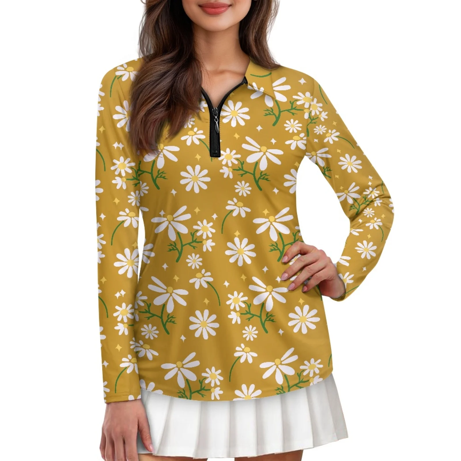 PENSTROLL Daisies Womens Quick Dry Running Polos Shirts Athletic Pickleball Tennis Tops for Jogging