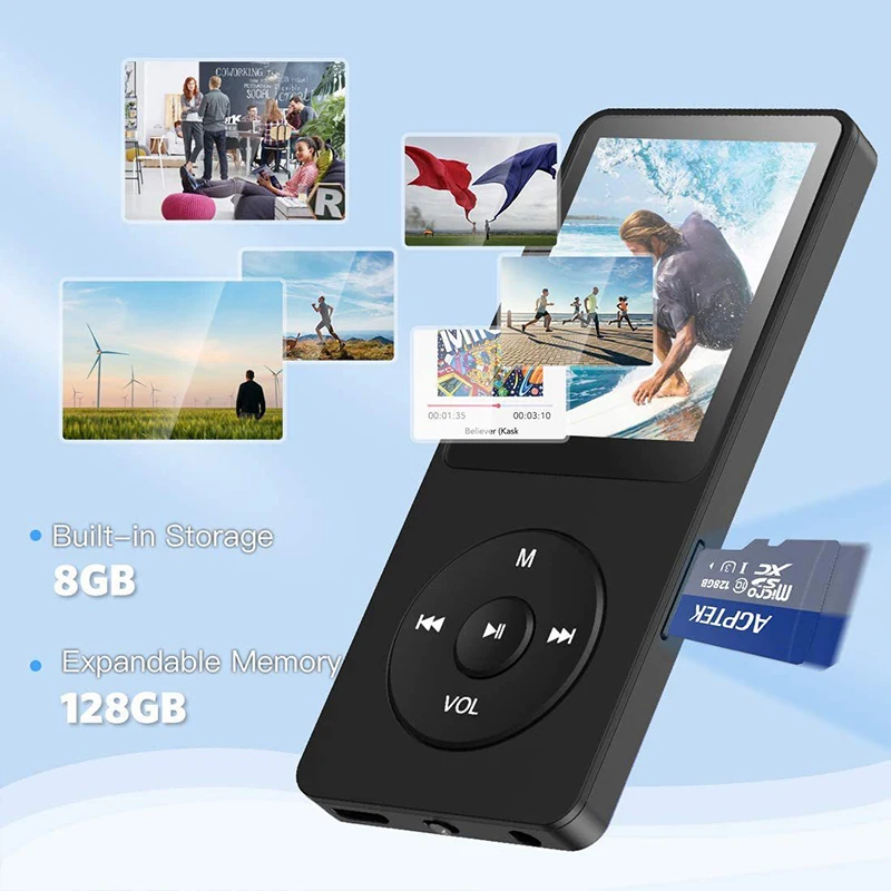 مشغل MP3 شاشة ملونة متوافقة مع البلوتوث MP4 مشغل موسيقى HIFI يدعم 128G TF بطاقة محمولة مع مسجل مكبر الصوت