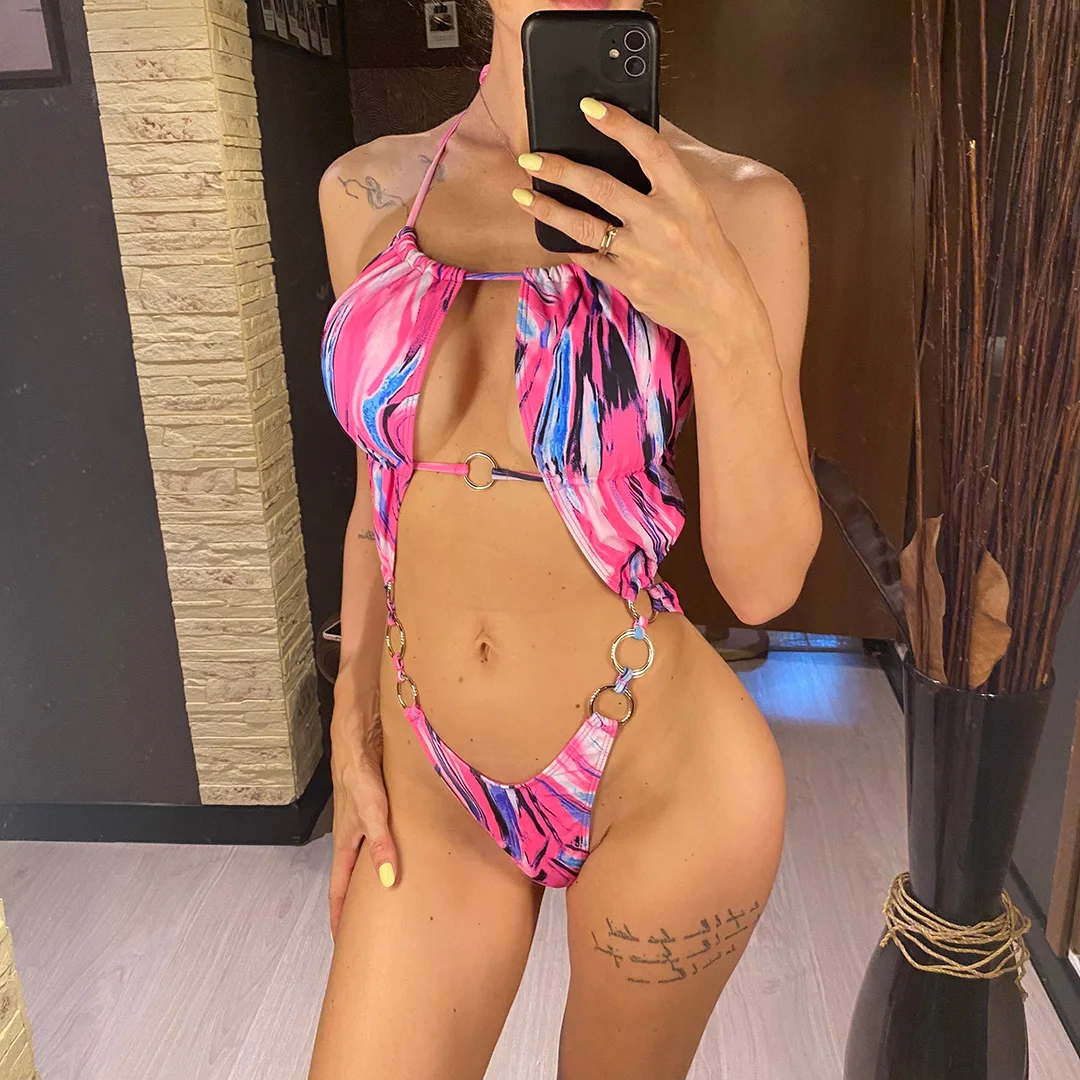 2026 Neuer sexy, farbenfroher, rückenfreier Monokini-Badeanzug mit Bauchausschnitt für Damen, einteiliger Badeanzug, Badebekleidung, Badeanzug V03 – Detail 3
