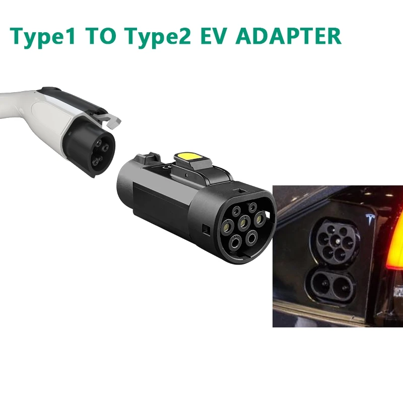 Adaptador de cargador EV tipo 1 a tipo 2, Conector de cargador EV 32A, adaptador SAE J1772, tipo 1 a tipo 2