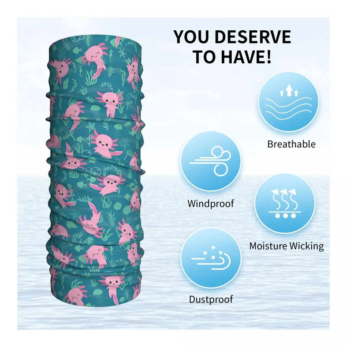 Bandeau de sauna kawaii Axolotl In Ocean pour homme, chauffe-cou, tube de ski et de course, écharpe d'infirmière médicale, bandana pour le visage