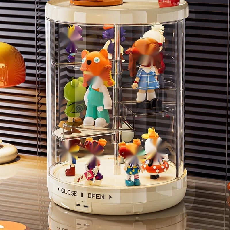 Electric Rotating Dustproof Transparent Blind Box Display Case Desktop Storage Organizer For Vinyl Figures Action Figures