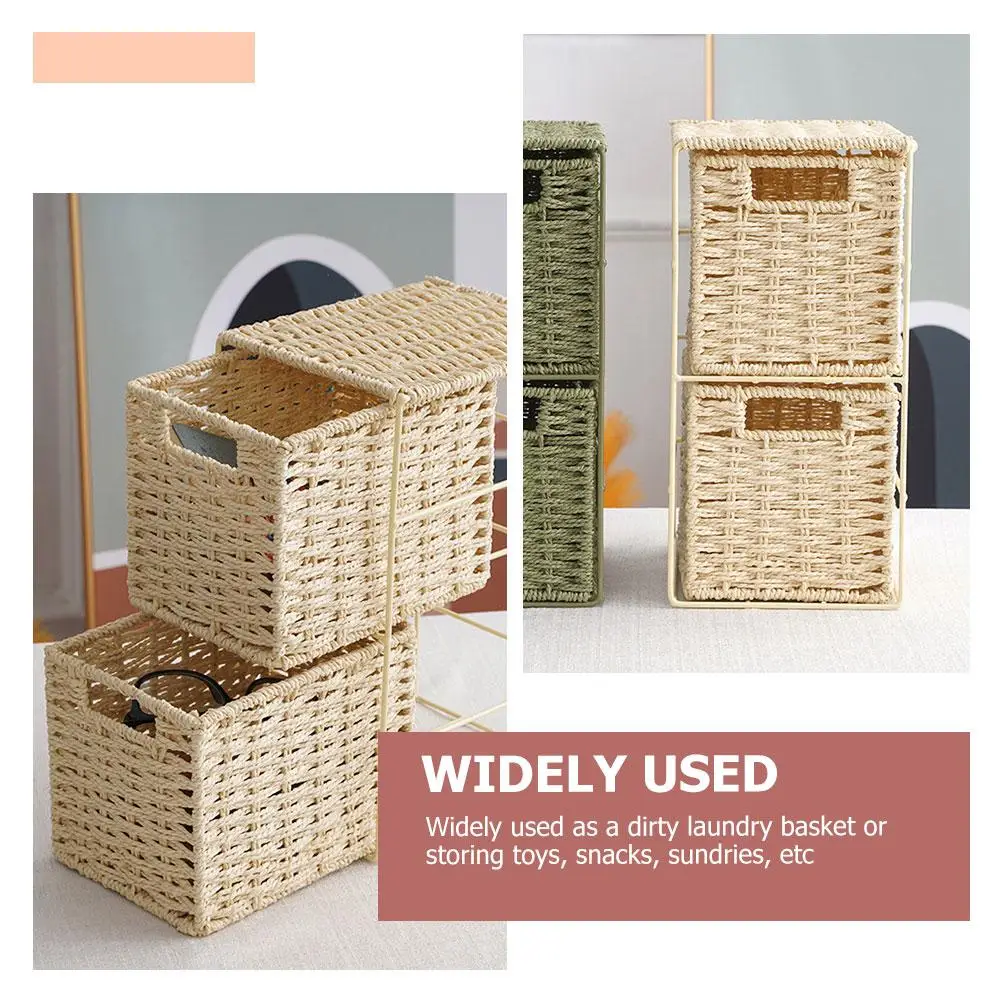 Rattan Storage Baskets Multi-purpose Desktop Container Home Organization Small Drawers Basket Type Office Supplies