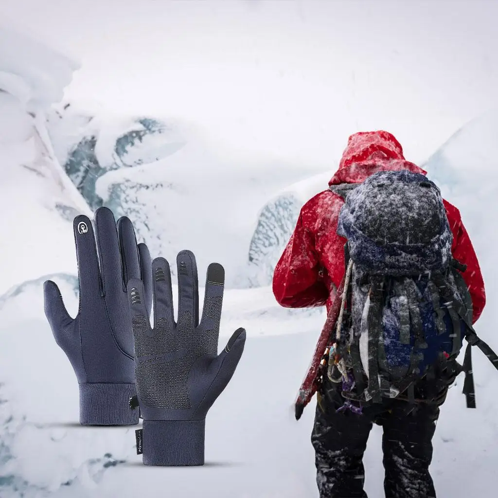 Windproof Winter Gloves Touchscreen Anti- Gel Thermal Gloves Liner with Reflective for Running Outdoors Skating Men