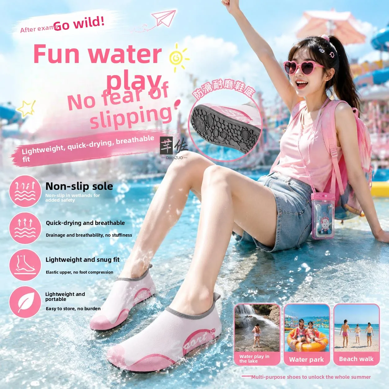 Waterplay Shoes Women's Beach Shoes Outdoor Windproof Cut-resistant round Head One-Step Closure Sandals for Couples under 50 ...