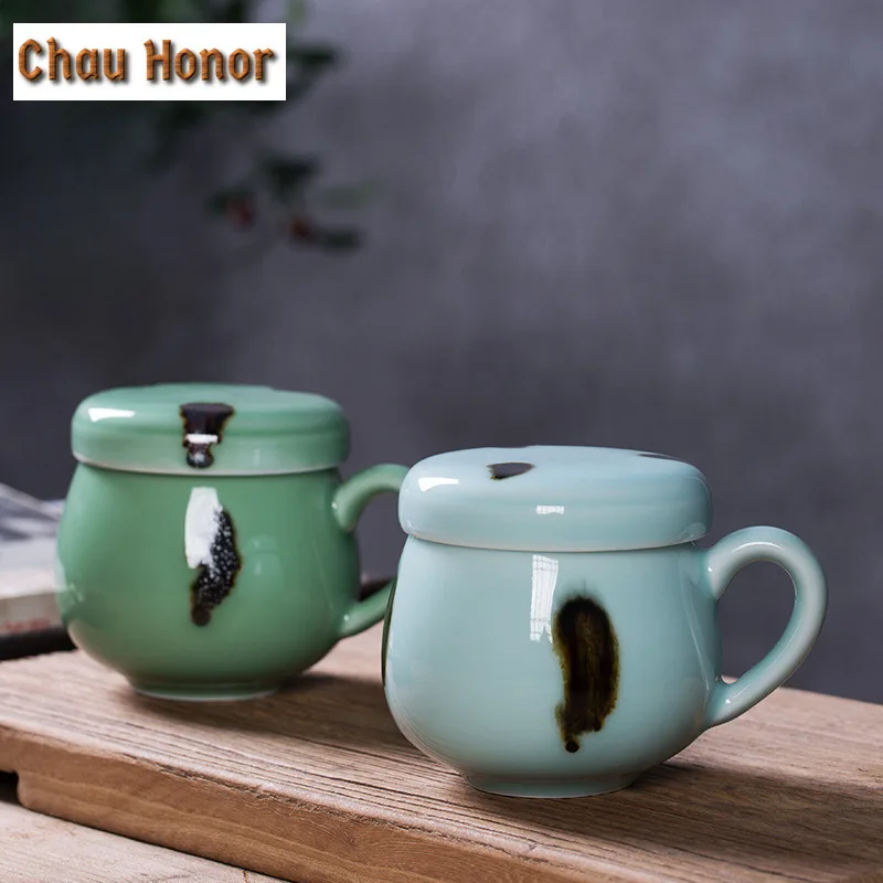 330ml Longquan Celadon Filter Tea Separator Cup Traditional Tea Mug with Infuser Household Tea Soaking Office Water Cup Cafes